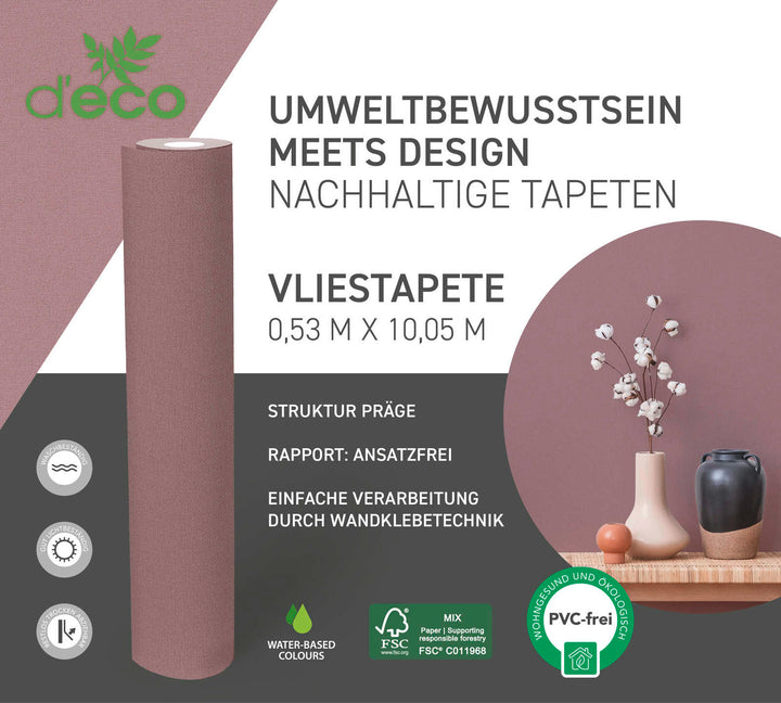 Ekoloģiskas vienkrāsainas tapetes, bez PVC: violetā krāsā - 386667 AS Creation