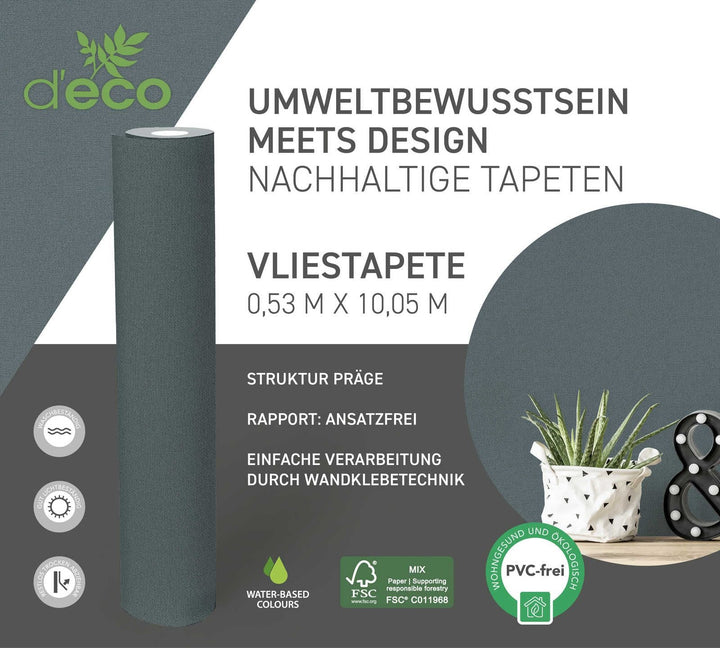 Ekoloģiskas vienkrāsainas tapetes, bez PVC: zilā - 386661 AS Creation