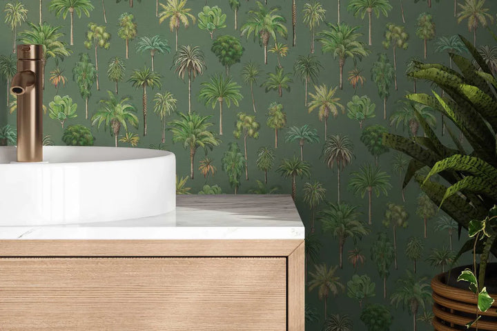 Eksotiskas  tapetes ar tropu palmu kokiem, tumši zaļas - 3012240 AS Creation