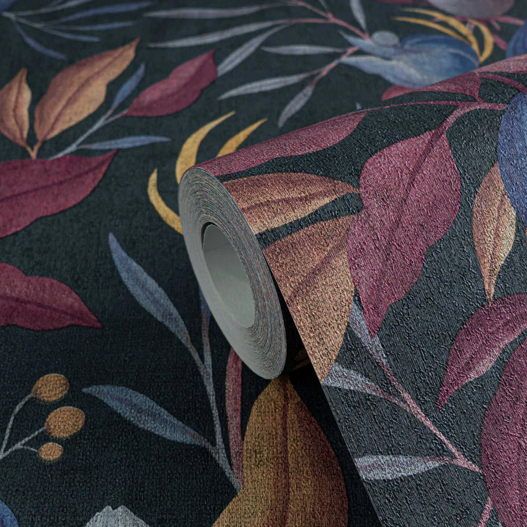 Elegantas neaustas tapetes ar tropu ziediem | zila, roza | 3010137 AS Creation