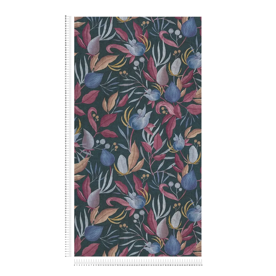 Elegantas neaustas tapetes ar tropu ziediem | zila, roza | 3010137 AS Creation