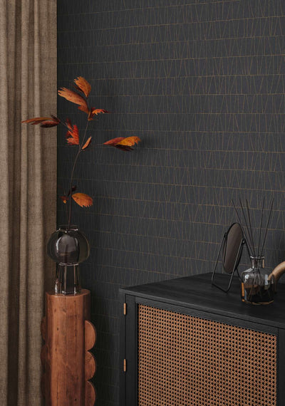 Elegant wallpaper with golden details: black, gold, anthracite, 1403467 AS Creation