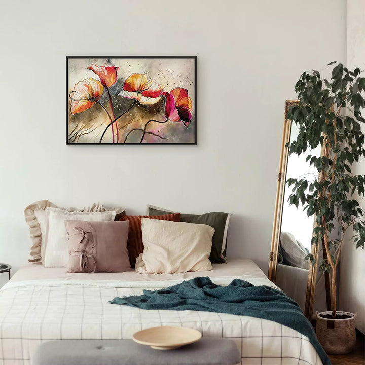 Glezna melnā koka rāmī - Maģiskas magones, 162016