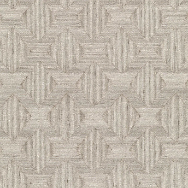 Close-up of beige geometric wallpaper pattern with texture. Seamless faux fabric wallpaper pattern.