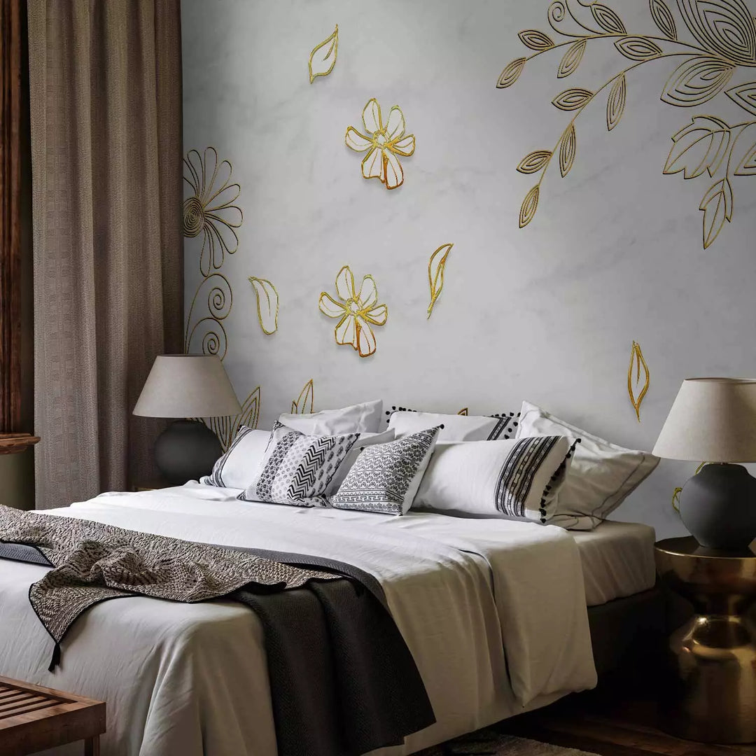 Fototapeet - Kuldne lilleornament alabastri taustal, 138288