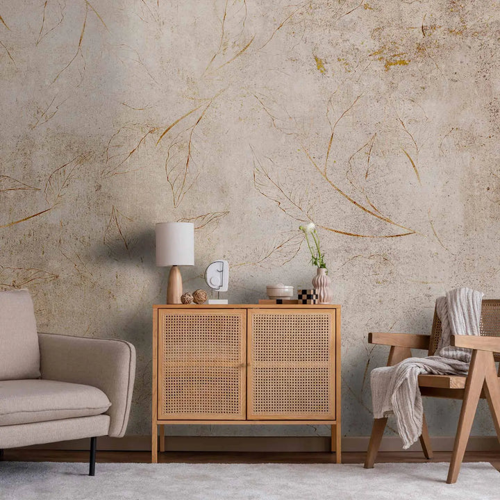 Fototapeet - Peened loodusvisandid - heledates toonides graafika lehekujudega, 144630