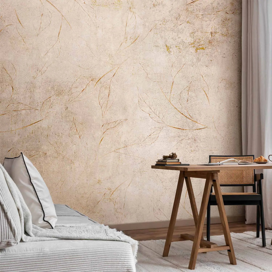 Fototapeet - Peened loodusvisandid - heledates toonides graafika lehekujudega, 144630