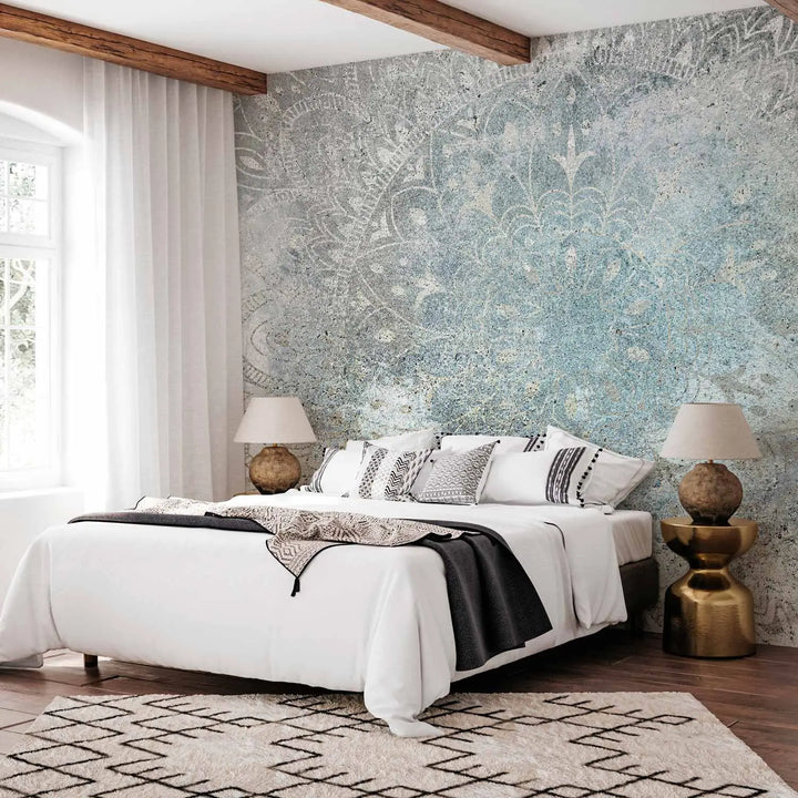 Fototapetai - Mandala - ryškūs ornamentai patinos spalvomis natūraliame fone, 148590