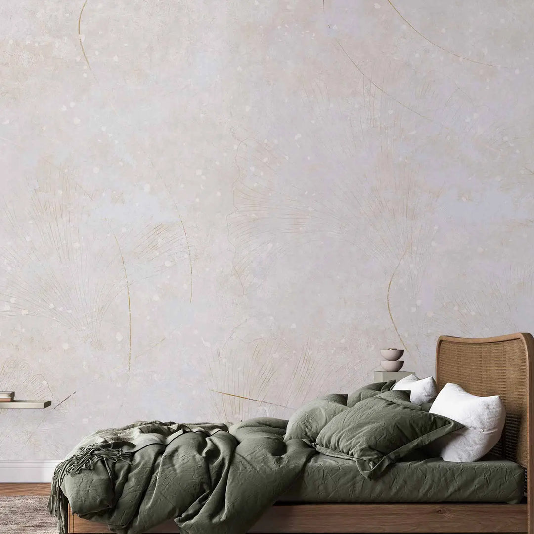 Fototapetes - Viegls krēmkrāsas fons ar lapu motīvu, 148802