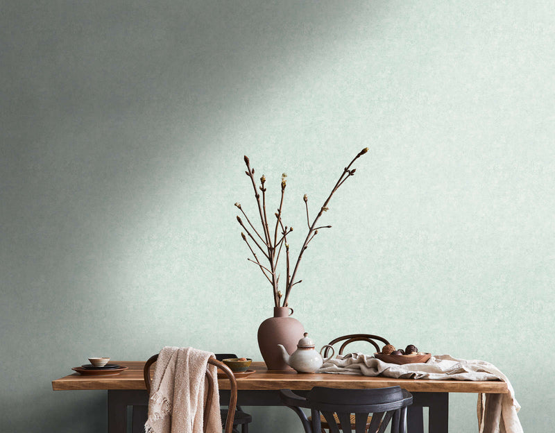 Non-woven wallpapers with a plaster look in soft green shades,1376047 AS Creation
