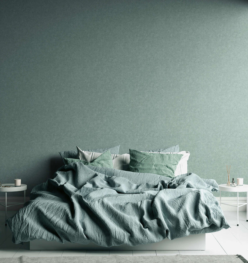 Non-woven wallpaper with plaster look in green, 1376057 AS Creation