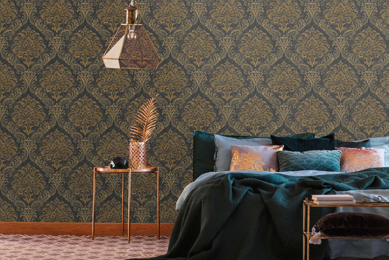 Non-Woven wallpapers with baroque ornaments and metallic look, black - 1373723 AS Creation