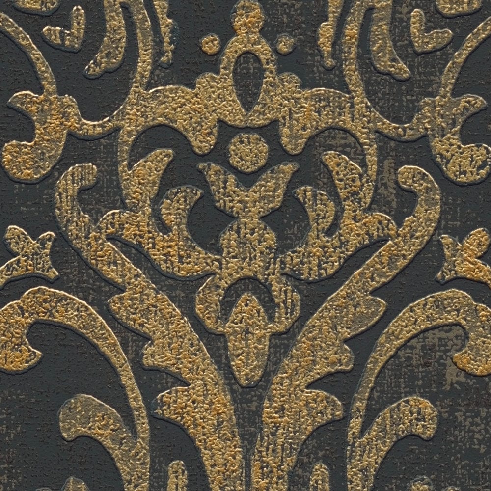Flizelīna tapetes ar baroka ornamentiem, melnā un zeltā - 1373723 AS Creation