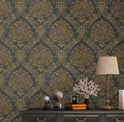 Non-Woven wallpapers with baroque ornaments and metallic look, black - 1373723 AS Creation