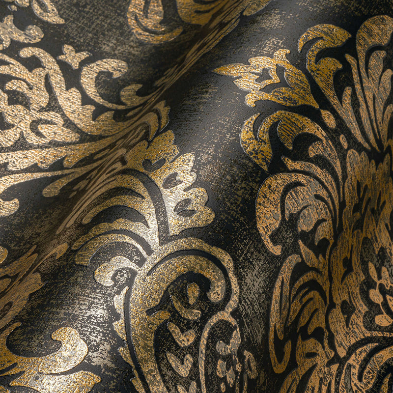 Non-Woven wallpapers with baroque ornaments and metallic look, black - 1373723 AS Creation