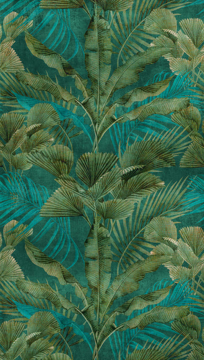 Флизелиновые  Обои с различными листьями джунглей зеленого цвета, 1375253 AS Creation