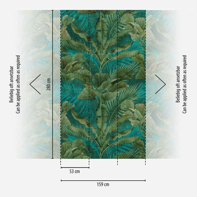 Non-woven wallpaper with different jungle leaves in green, 1375253 AS Creation