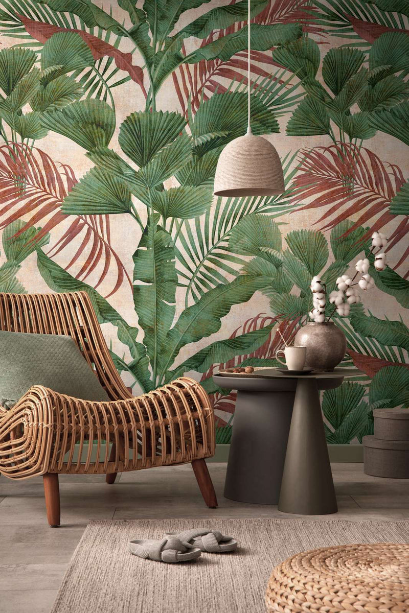 Non-woven Jungle Leaf Wallpaper in Green and Beige, 1375254 AS Creation