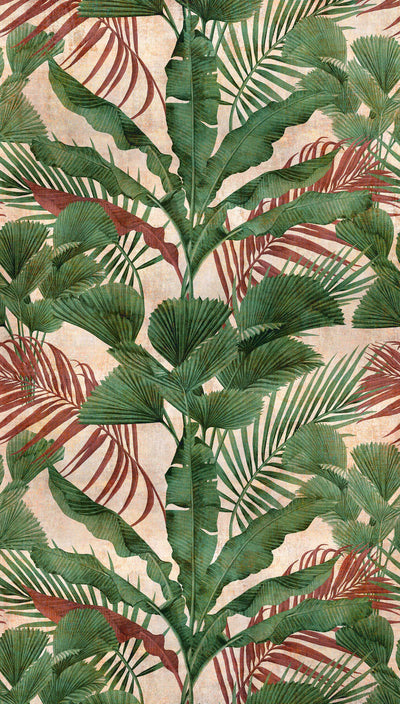 Flizelininiai Džiunglių lapų tapetai, žali ir smėlio spalvos, 1375254 AS Creation