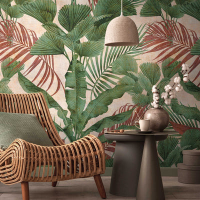 Non-woven Jungle Leaf Wallpaper in Green and Beige, 1375254 AS Creation