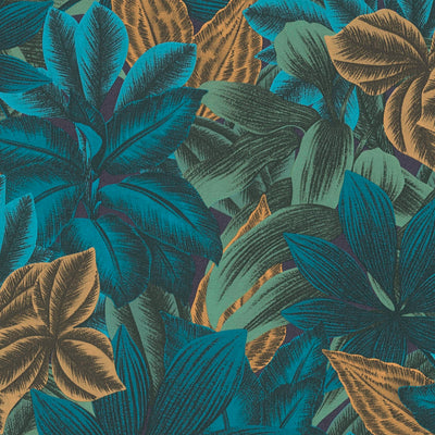 Non-woven wallpaper with jungle leaf motif in blue and green, 1376035 AS Creation