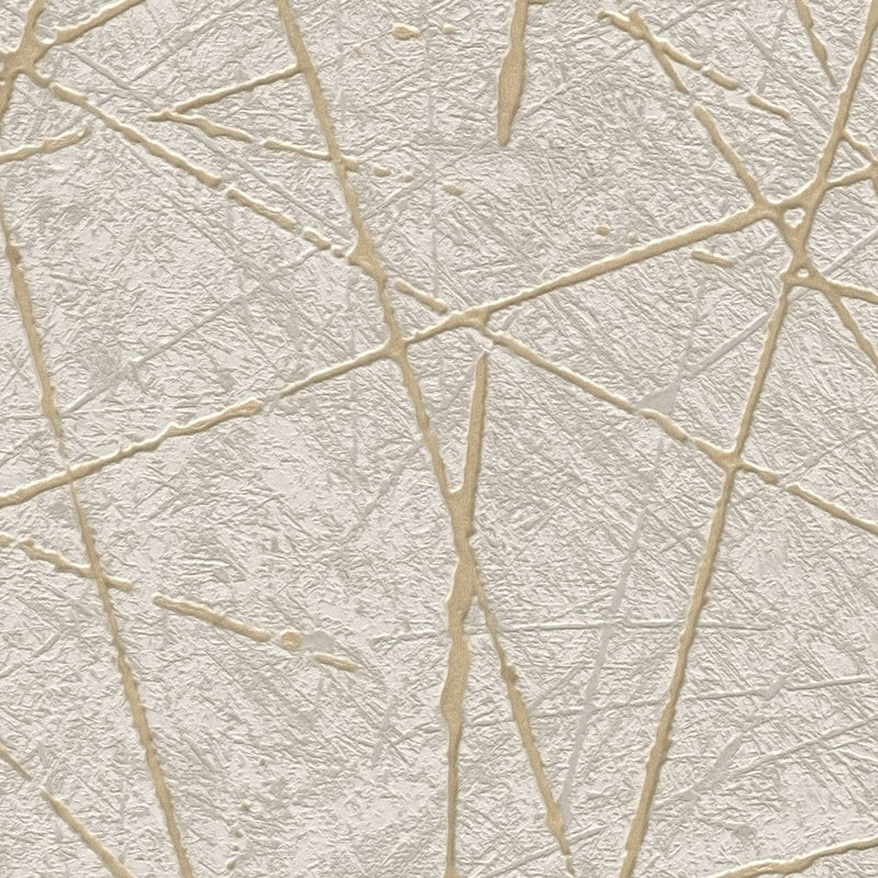 Non-woven beige and gold graphic line pattern wallpaper, 1375135 AS Creation