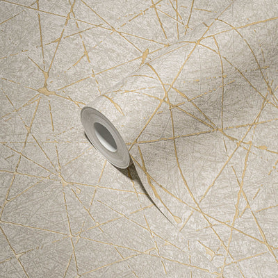 Non-woven beige and gold graphic line pattern wallpaper, 1375135 AS Creation
