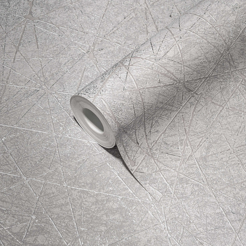 Non-woven wallpaper with graphic line pattern in grey, 1375134 AS Creation