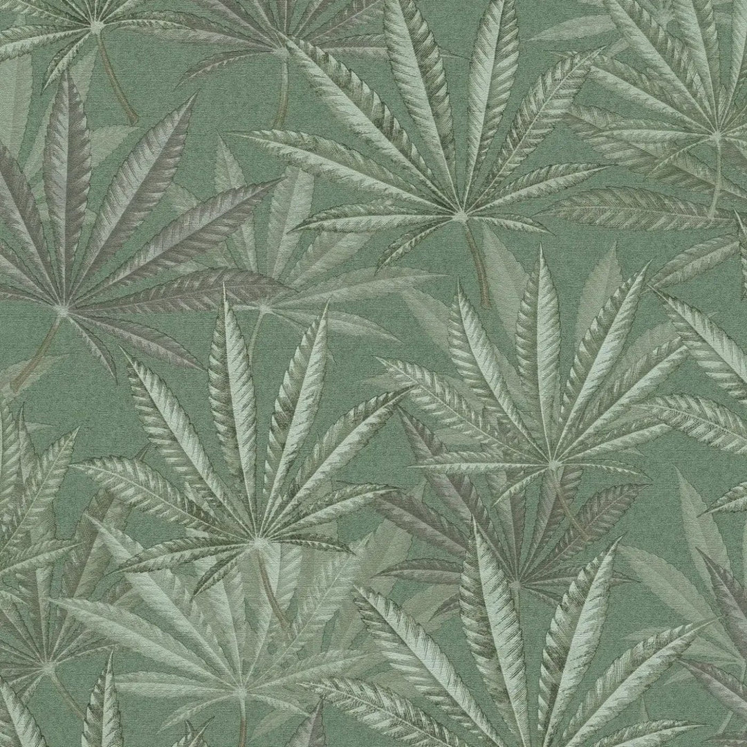 Flizelīna tapetes ar lapu rakstu džungļu stilā - zaļas, 1414741 AS Creation