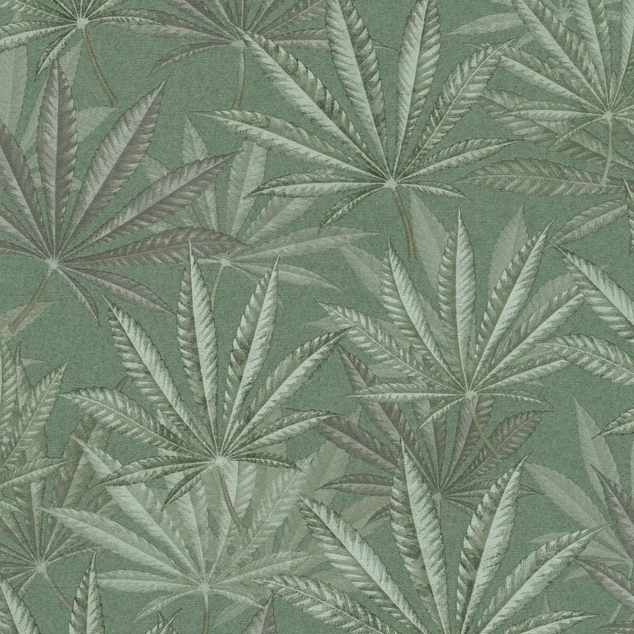 Flizelīna tapetes ar lapu rakstu džungļu stilā - zaļas, 1414741 AS Creation