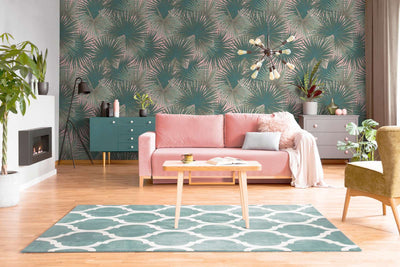 Non-woven wallpaper with large leaves in shades of green and pink, 1375244 AS Creation