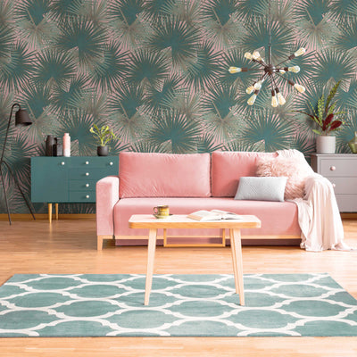 Non-woven wallpaper with large leaves in shades of green and pink, 1375244 AS Creation