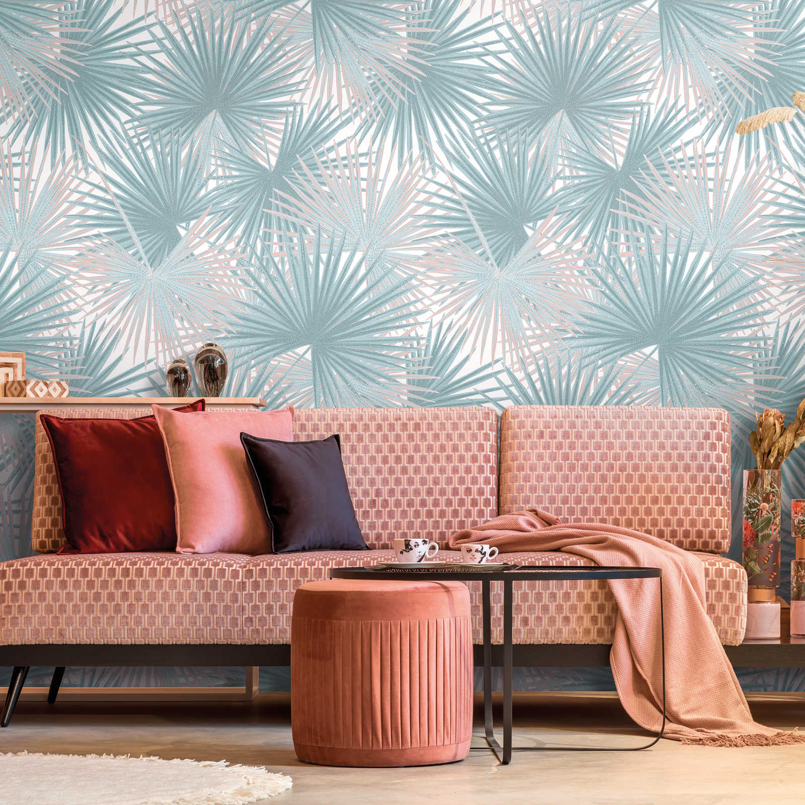 Flizelīna tapetes ar lielām lapām zilos toņos - 1375243 AS Creation