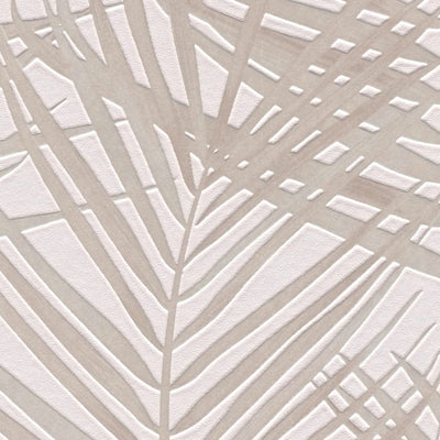 Non-Woven wallpapers with large palm leaves: beige, 1372357 AS Creation