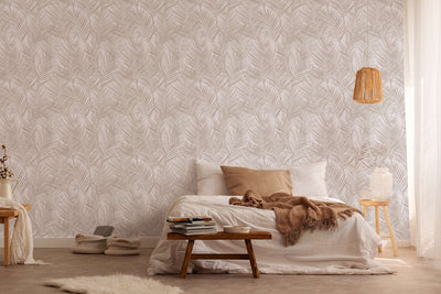 Non-Woven wallpapers with large palm leaves: beige, 1372357 AS Creation