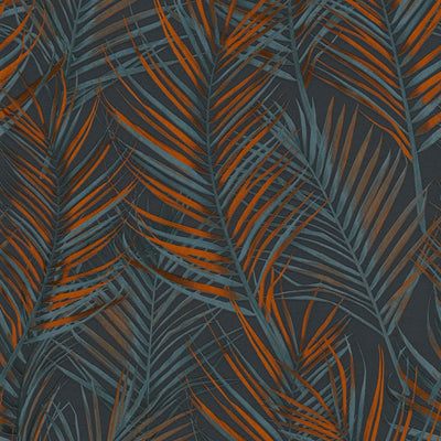 Non-Woven wallpapers with large palm leaves: black, orange, blue - 1372362 AS Creation