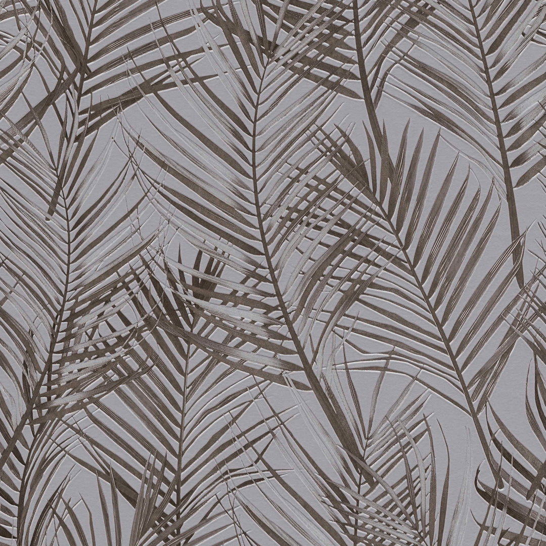 Flizelīna tapetes ar lielām palmu lapām: pelēkā un brūnā krāsā, 390384 AS Creation