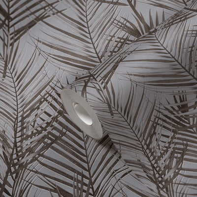 Non-Woven wallpapers with large palm leaves: grey and brown, 1372360 AS Creation