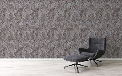 Non-Woven wallpapers with large palm leaves: grey and brown, 1372360 AS Creation