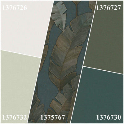 Non-woven Wallpaper with large palm leaves in dark colour, 1375767 AS Creation