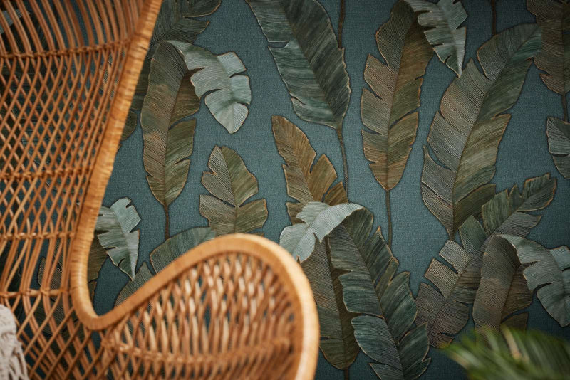 Non-woven Wallpaper with large palm leaves in dark colour, 1375767 AS Creation