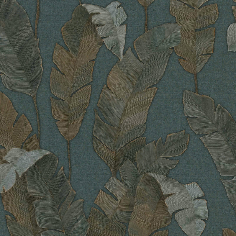 Flizeline tapetti, jossa suuret palmunlehdet tummalla värillä, 1375767 AS Creation