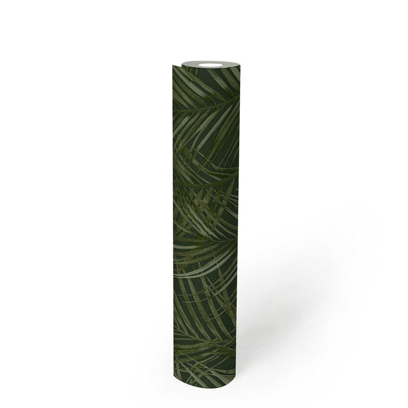 Non-Woven wallpapers with large palm leaves: dark green, 1372361 AS Creation