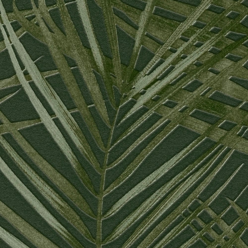 Флизелиновые обои с большими пальмовыми листьями: темно-зеленый, 1372361 AS Creation