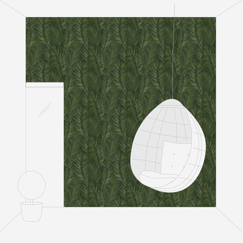 Non-Woven wallpapers with large palm leaves: dark green, 1372361 AS Creation