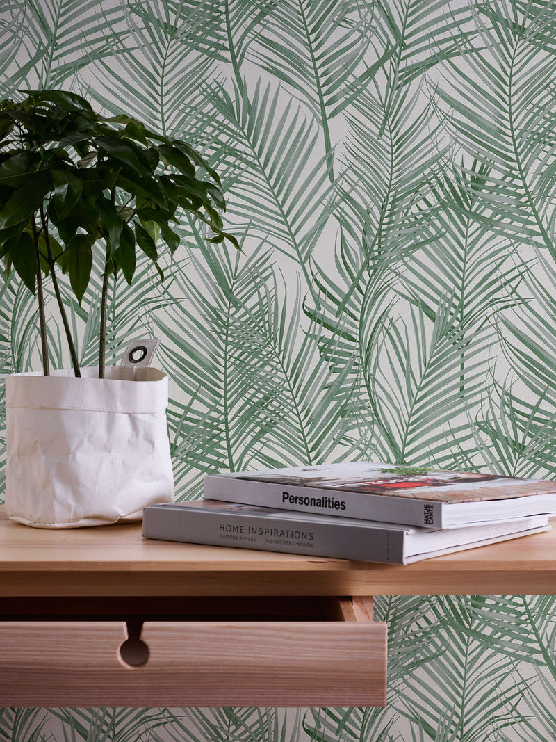 Non-Woven wallpapers with large palm leaves: green, 1372355 AS Creation
