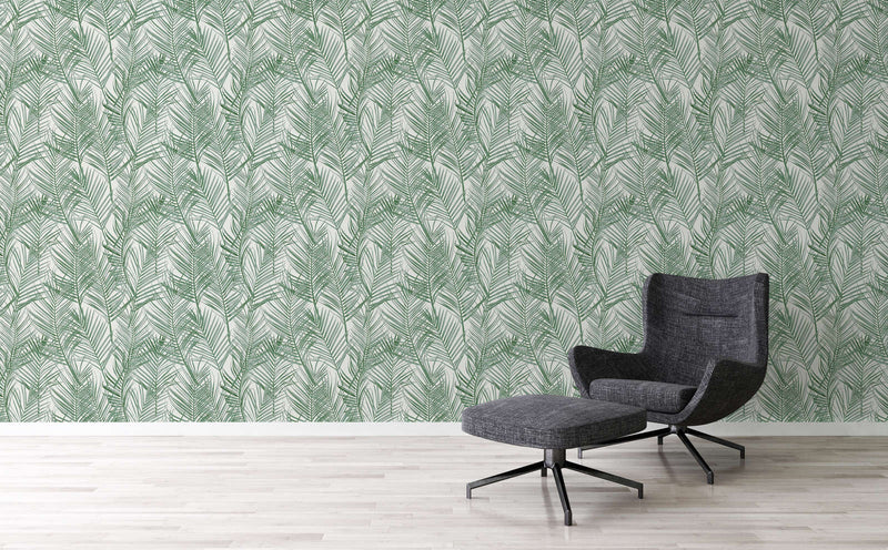 Non-Woven wallpapers with large palm leaves: green, 1372355 AS Creation