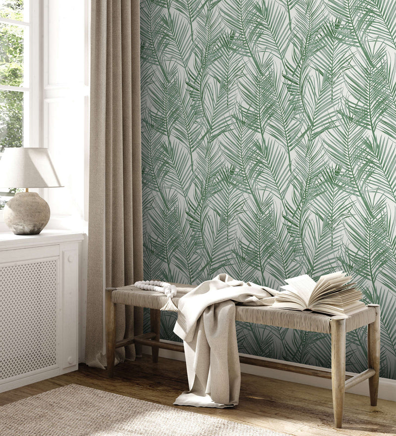 Non-Woven wallpapers with large palm leaves: green, 1372355 AS Creation