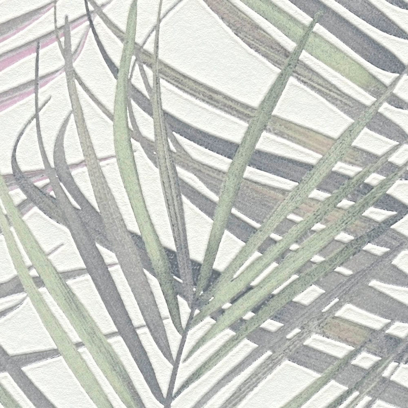 Flizelino tapetai su dideliais palmių lapais: žalia, pilka, balta, 1372356 AS Creation