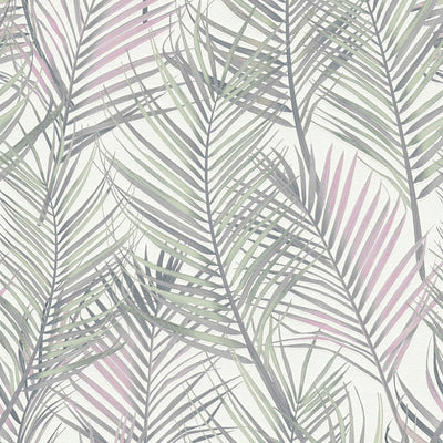 Non-Woven wallpapers with large palm leaves: green, grey, white, 1372356 AS Creation